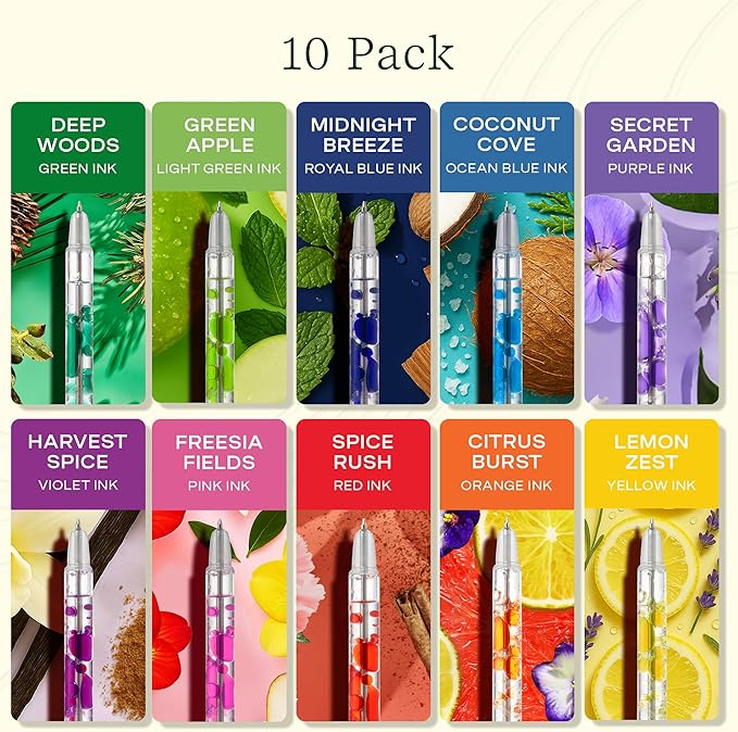 Lifelines Scented Lava Gel Pen Set, 10-Pack (Multi-Color) - 0.5mm Colored Gel Pens Infused with Scented Essential Oil Blends & Mesmerizing Lava - School Supplies for College Kids & Adults