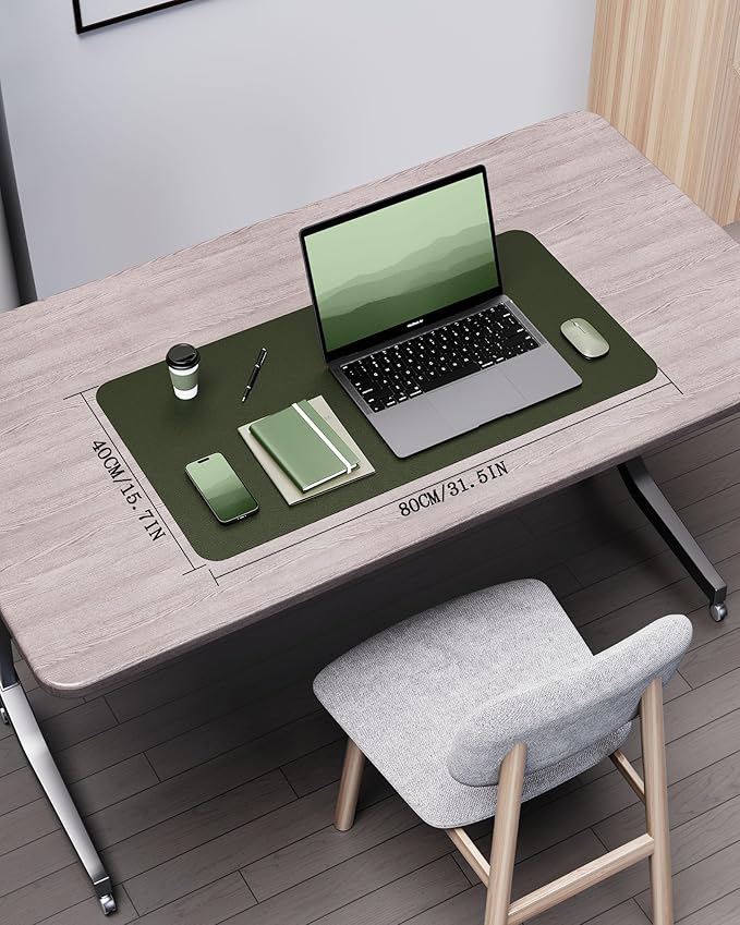 YSAGi Double-Sided Desk Pad, 31.5"x15.7" Leather Desk Mat, Eco Cork Desk Pad Protector,Large Mouse Pad,Waterproof Desk Blotter for Office/Home (Dark Green/Cork)
