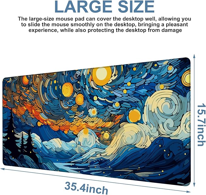 Large Mouse Pad Starry Sky Gaming Desk Pad Computer Keyboard Non-Slip Waterproof Mouse Mat with Rubber Base and Stitched Edges Entertainment Office Writing Desk Mat 35.4 x 15.7 Inches