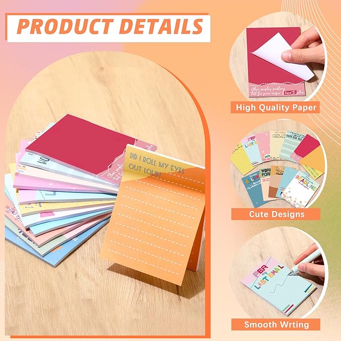 12 Pcs Funny Sticky Notes for Work 4x3 Inches Sarcastic Self Adhesive Notepads Novelty Memo Note Pads for Office Coworker Gifts Employee Appreciation Supplies (Office,Classic Colors)