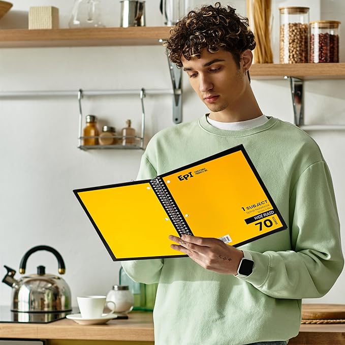 EPI Spiral Notebook | Wide - 70 Sheets, Durable Spiral Binding | 10.5 x 8 in | Classroom Supplies | School, Office, Note Taking, Journaling - 48 Pack