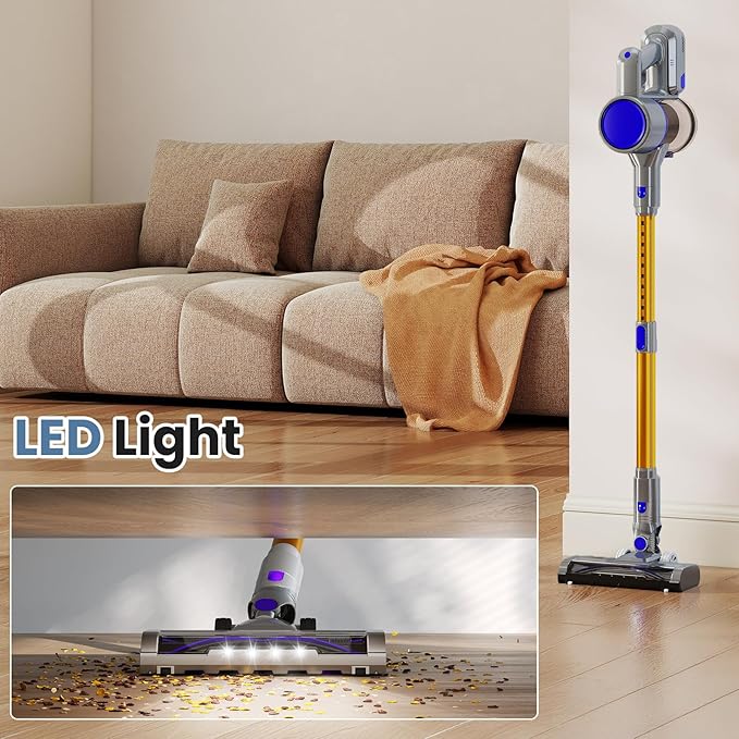 NEWBULIG Cordless Vacuum Cleaner, Lightweight Stick Vacuum for Home with Anti-Tangle and LED Lights, Powerful Rechargeable Wireless Cleaners for Hardwood Floors Carpet Pet Hair