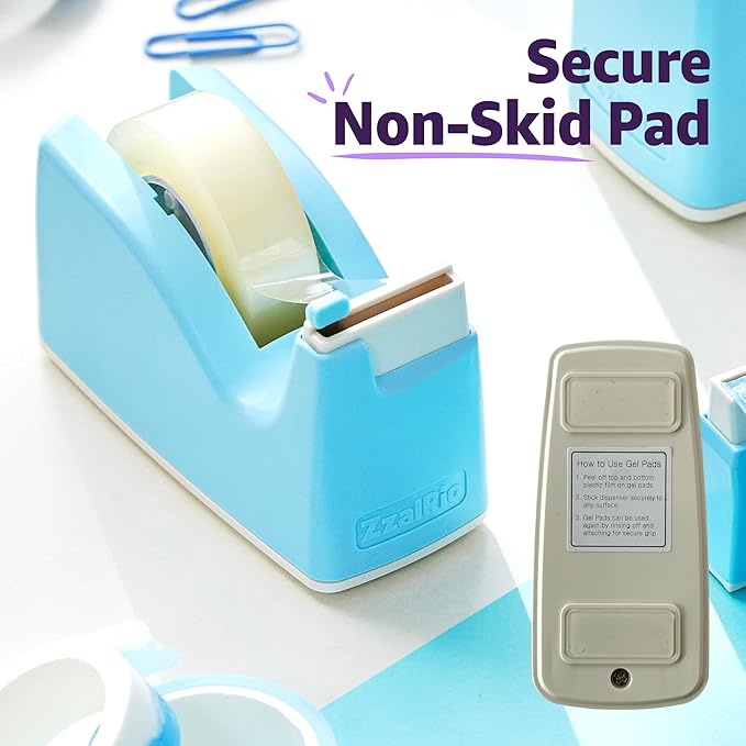 Cute Safety Tape Dispenser (Yellow) 1" Core - Easy, One-Hand Use Tape Roller with Hidden Blade and Non-Skid Pad - Cute School and Office Supplies - Refillable - Tape Included