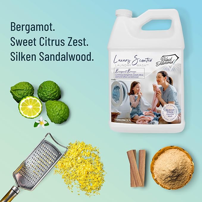Black Diamond Stoneworks Bergamot Breeze Luxury Scented Laundry Wash, Premium Quality Detergent, Superior Cleaning Performance, Long-Lasting Fragrance, 1-Gallon