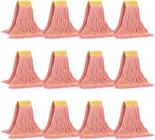 Matthew Cleaning Commercial Mop Head Replacement, 5 Inch Wide Headband, Looped End Cotton Blend String Wet Mops for Floor Cleaning, 18 oz Medium, Case Pack 12 Pcs Orange