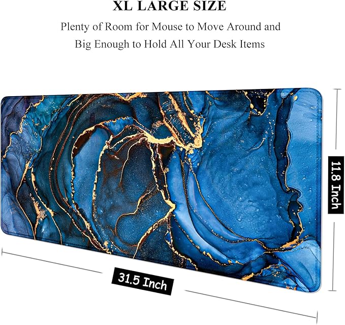 Auhoahsil Large Mouse Pad, XXL Desk Pad, Extened Mousepad 31.5" x 11.8", Non-Slip Rubber Base, Stitched Edges, Superior Surface, Gaming Keyboard Mat, Waterproof Desk Pad, Dark Blue Marble
