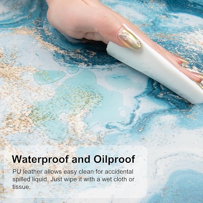 QIYI Desk Pad Large Keyboard and Mouse Pad for Laptop Computer, PU Leather Desk Cover Protector, Desk Décor Accessories for Office Home Work Writing Gaming 31.5" x 15.7" - Blue White Marble