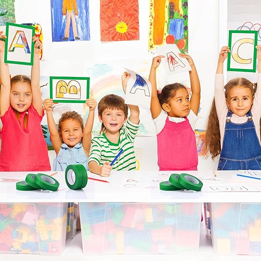 Fainne 30 Pcs Green Painters Masking Tape Bulk 1 Inch x 55 Yard, General Purpose Paint Band Removable Adhesive Tape Multi Surface Roll for Painting Labeling School Supplies