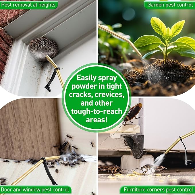 Qualirey Diatomaceous Earth Powder Duster, Garden Powder Applicator Dispenser with Long Metal Tube, Bulb Duster Sprayer Insect Duster for Home Powder for Organic Gardening Agricultural Supply (1 Pack)