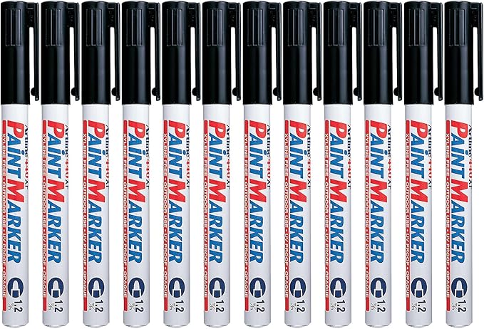 Artline 440XF Paint Markers for Wood, Plastic, and Canvas, Waterproof Marker for Indoor/Outdoor Applications, Opaque Coloring Markers with 1.2mm Bullet Tip - Black, 12 Pack