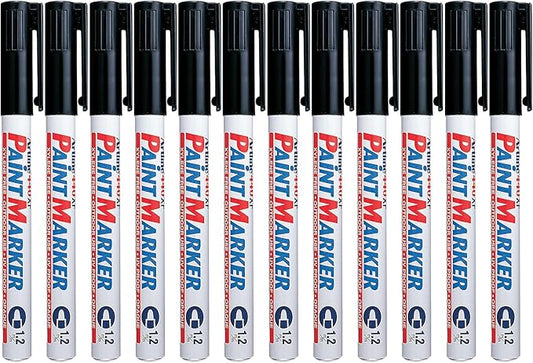 Artline 440XF Paint Markers for Wood, Plastic, and Canvas, Waterproof Marker for Indoor/Outdoor Applications, Opaque Coloring Markers with 1.2mm Bullet Tip - Black, 12 Pack