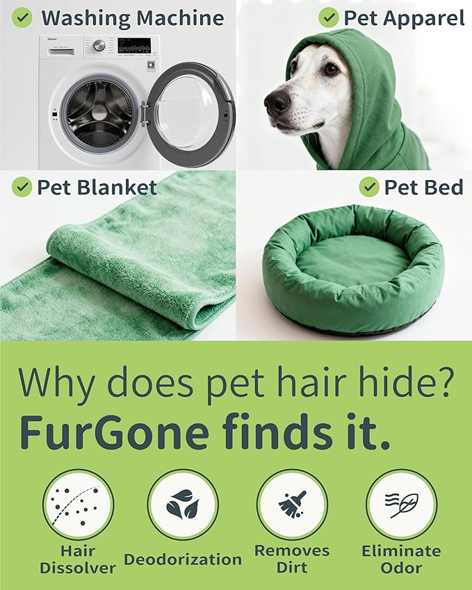FurGone by Seedshub Pet Hair Dissolver Washing Machine Cleaner Powder, 12 Months Supply, Dog Cat Fur, Stains & Odors Remover for Laundry, Pet-Friendly, Deep Cleaning for HE Top & Front Load,12 Sachets