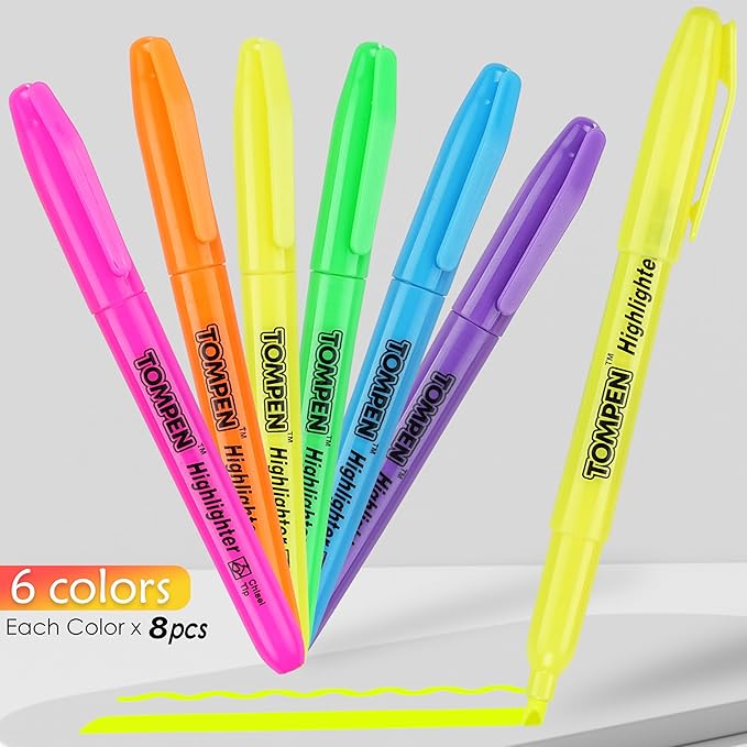 Highlighters Bulk 48 Pack–6 Assorted Colors Chisel Tip High lighter Marker Set for School,Office,Bible Study, Journaling–Smear-Free,Quick Dry Ink No Bleed Fluorescent Pens for Teachers Students