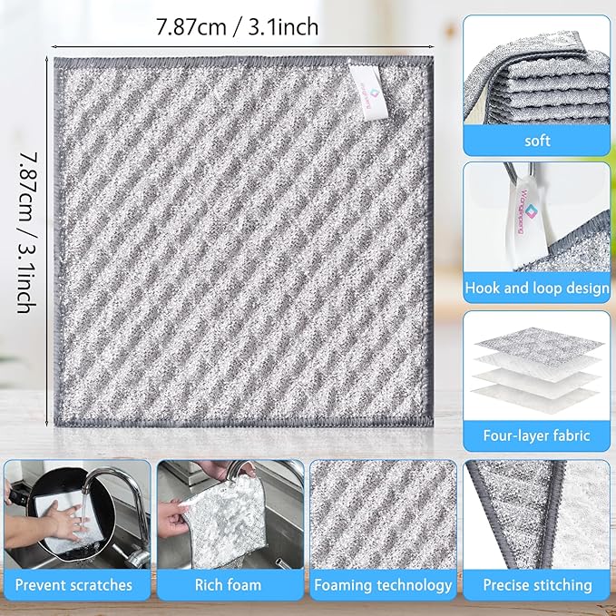 8 PCS Four-Layer Non-Scratch Multipurpose Steel Wire Dishcloths - Reusable Quick-Dry Odor-Free Scrub Cloths for Dishes, Kitchen Cleaning Cloths for Cookware, Sinks, Stove Tops(7.87X7.87)