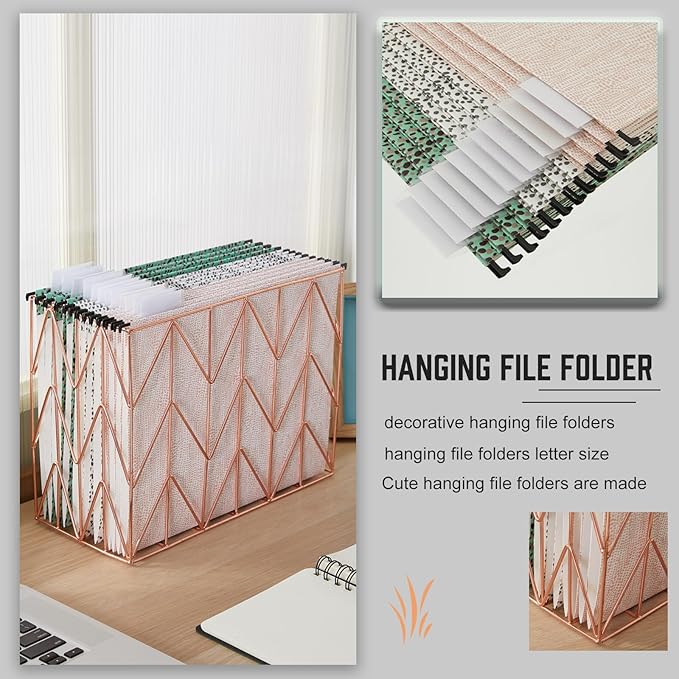 12 Pack Hanging File Folders Filing Cabinet Organizer Letter Size 1/5 Cut Adjustable Tabs Decorative for Home Office School Classroom, Leopard Print 9.3'' x 12.8''…