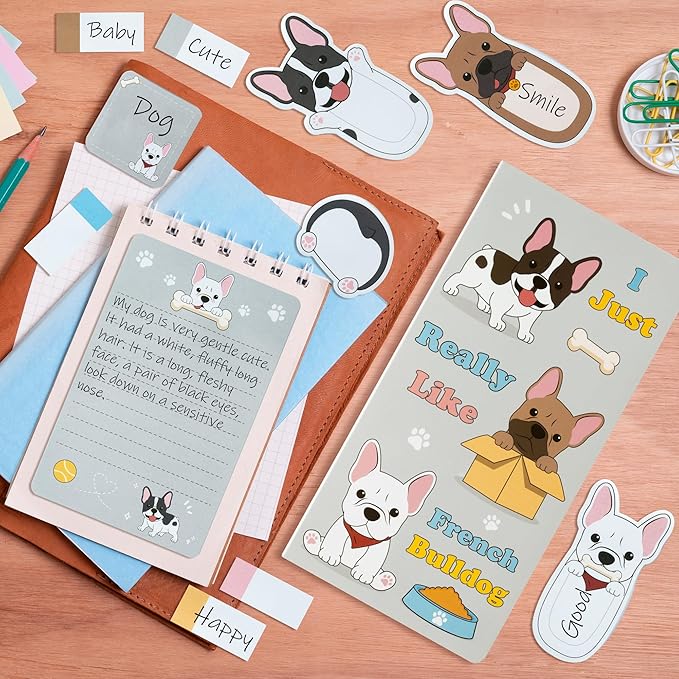 Xqumoi I Just Really Like French Bulldog Sticky Notes Set, 550 Sheets, Cartoon Bulldog Self-Stick Notes Pads Animal Divider Tabs Bundle Writing Memo Pads Page Marker Back to School Office Supplies
