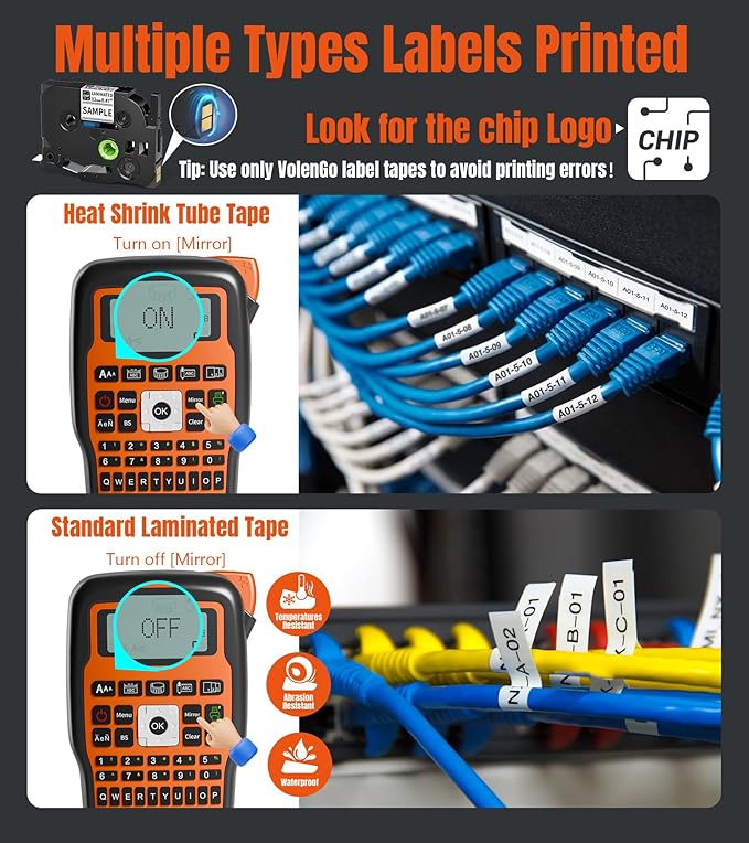 Label Maker Machine with-Tape, Heat Shrink Label Maker Waterproof-Labels, Wire Cable label Maker, E1000 Labeler Machine with-Tape 12mm Laminated Handheld Labeling Machine for Industrial Office