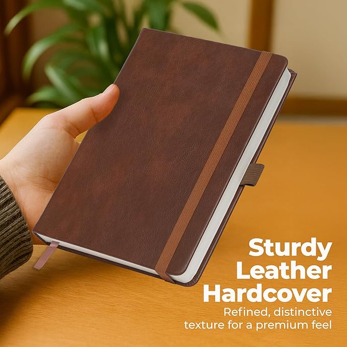 Lined Leather Bound Journal Notebook, A5 Hardcover - Brown 5.8x8.3" - Thick 300 Pages College Ruled Paper Journals for Men and Women - Personal and Professional Note Book for Writing & Journaling
