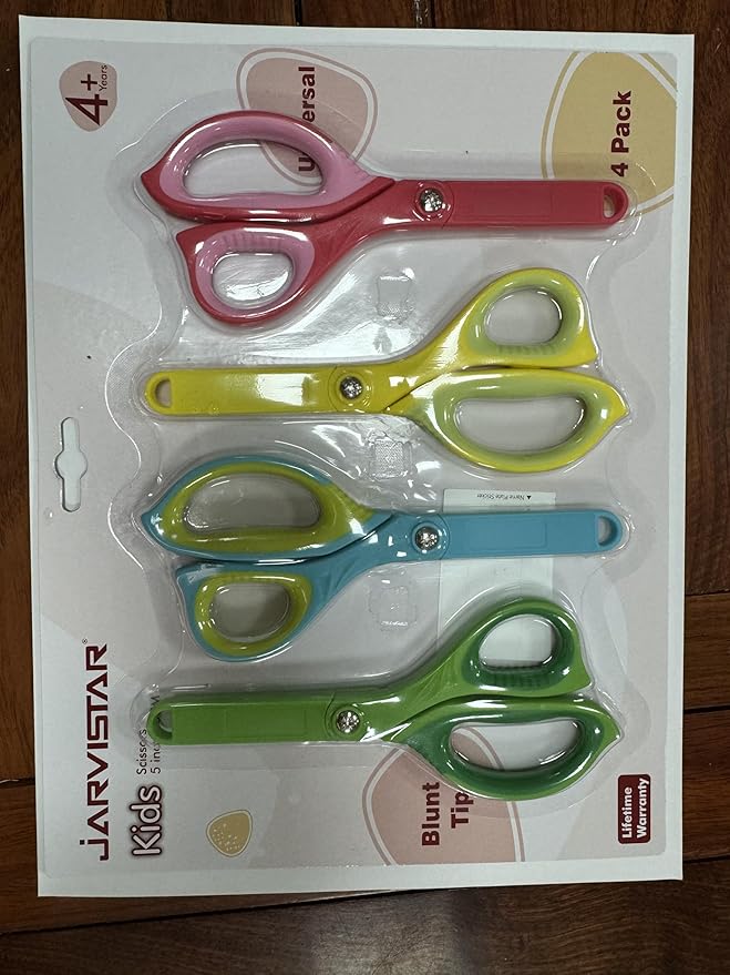 JARVISTAR 4 Pack Blunt Kids Scissors: 5.5” Small Safety Stainless Steel Blades with Cover for School Children Students Teachers Classroom Crafting