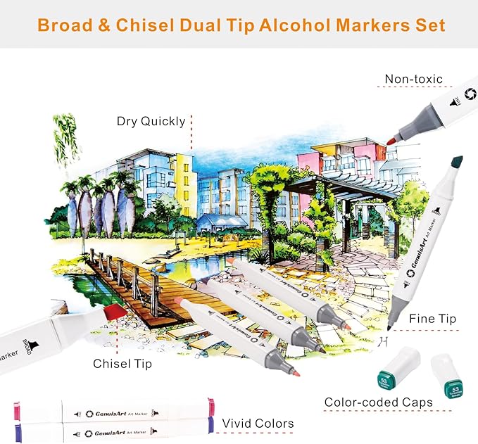 Alcohol Markers, Chisel & Fine Dual Tips,Paint Markers For Coloring, Drawing, Sketching, Card Making and DIY Patinting- Perfect for Adults and Kids (White Barrel, 120)