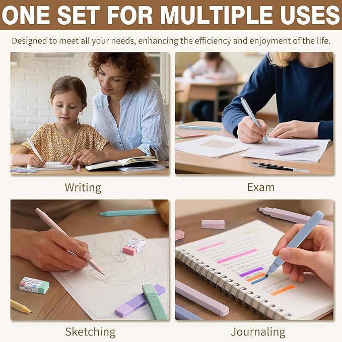 62PCS Aesthetic School Supplies, Cute Back to School Supplies College Essentials Preppy Stationary Set with Large Pencil Pouch Case, Pastel Highlighters Gel Pens Mechanical Pencils for Student Girls