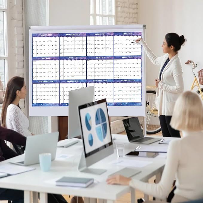 3pcs 32" x 48" 2026 Wall Calendar Dry Erase - Large Starry Sky Calendar Wet & Dry Erasable Laminated 12 Month Annual Yearly Planner, Reversible, Horizontal/Vertical (2026 Wall Calendar)