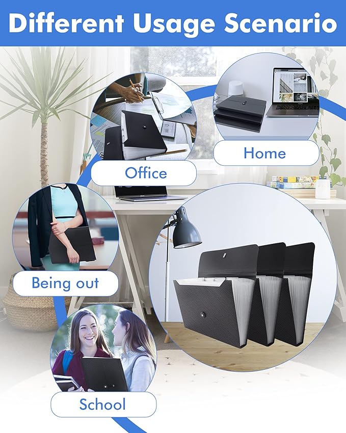 Expanding File Folder with Tabs, 13 Pockets File Organizer Accordion File Holder ，with Elastic Buckles Closure, A4 Paper Document Organizer for Home School Office