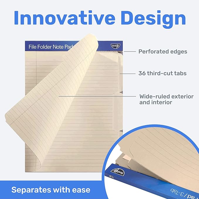 Find It File Folder Notepad - Pack of 36-9.5 x 12.5 Inch Notebook Organizer Folders for Filing, Document, and Clipboard Organization - Cream