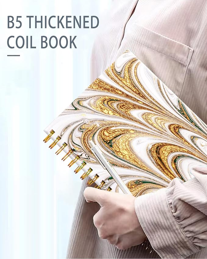 iampanda Spiral Journal Notebook,Cool Strong Twin-Wire Binding with Premium Paper for Girl Women,60 Sheets A5 College Ruled Notebook/Journal,Perfect for School Office Home Gifts,Gold Marble