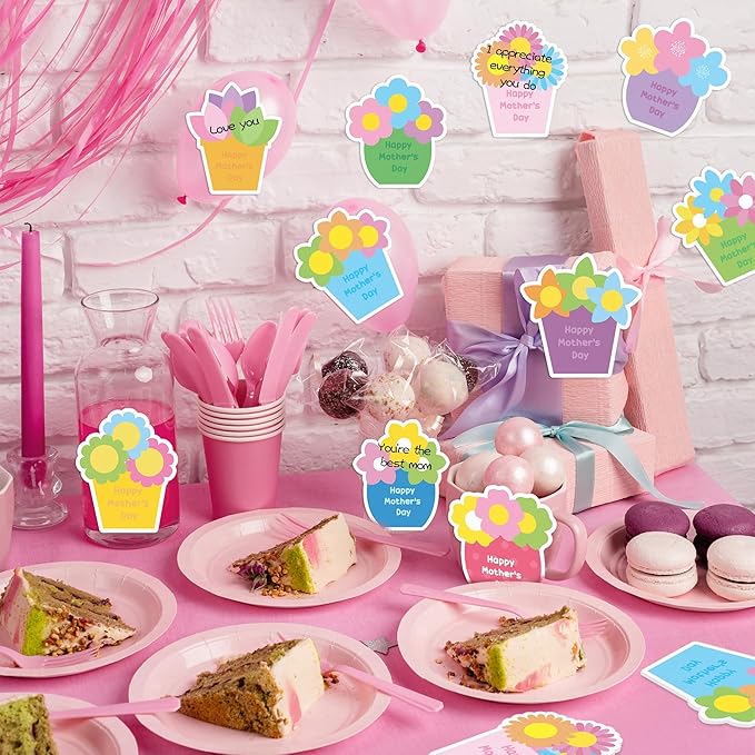 CJiangpo 30Pcs Mother's Day Sticky Notes Pads, 600 Sheets Self Stick Notepad Memo Pads Colorful Flowerpot Shape Page Marker Mother's Day Gifts for Mom School Office Supplies Party Favor Filler