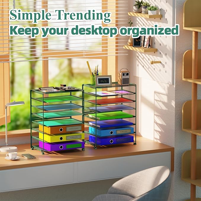 Simple Trending 2 Pack 8 Tier Letter Tray Paper - Mesh Desk File Organizer for Office School Desktop, Green