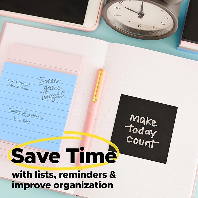 Post-it Super Sticky Notes, 4 Lined Note Pads, 4 x 4 in., 2X The Sticking Power, School Supplies and Office Products, Sticky Notes for Vertical Surfaces, Monitors, Walls and Windows, Simply Serene