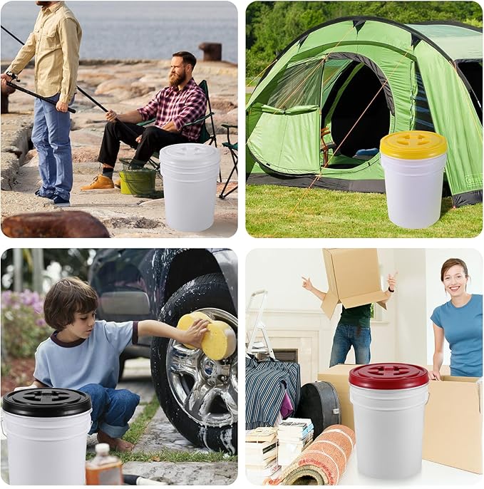 4 Pieces 5 Gallon Bucket Lid with Bucket Lid Opener,Plastic Storage Bucket Leak-Proof Screw Seal Lids,Pet Food Storage Container Lid for Home Paint Storage Buckets