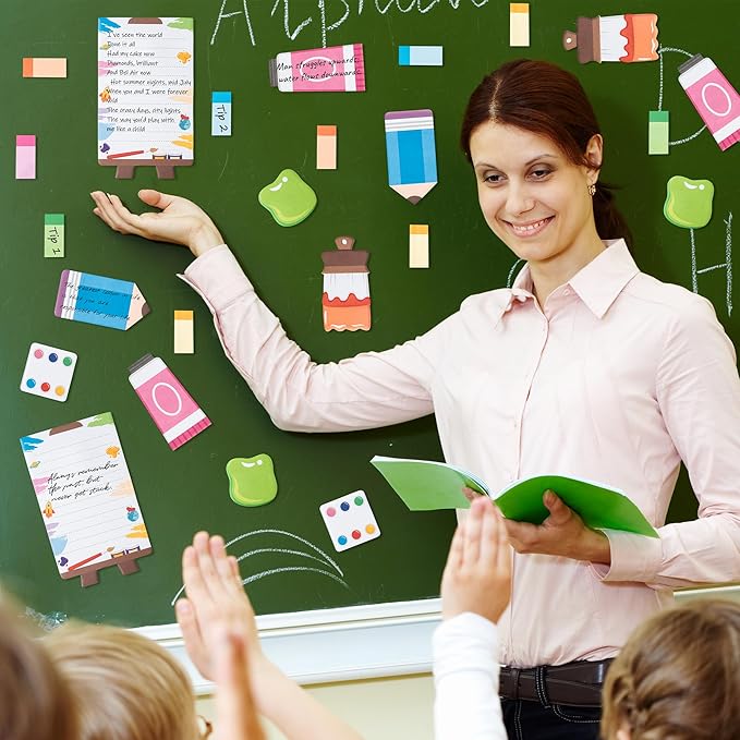 B1ykin Sticky Notes Set, Cartoon Theme Cute Self-Stick Notes Pad Teacher Appreciation Gifts， Self-Adhesive Writing Memo Pages Sticky to Do Notepad Thank You Gift for School Classroom (Art Teacher)