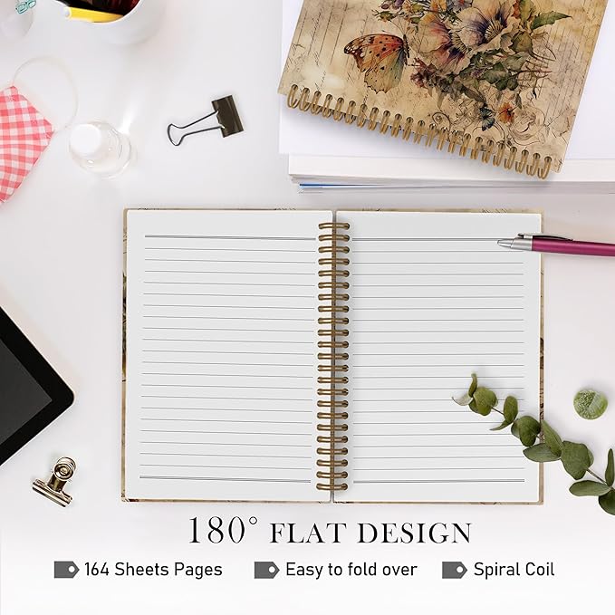 Vintage Butterfly Spring Spiral Notebook, Butterfly Journal, Butterfly Notebook, Butterfly Notebooks for School, Butterfly Floral Office Supplies Gifts for Women Coworkers, 5.5x8.3 Inch