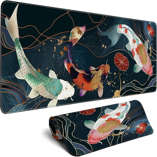 Japanese Koi Fish Gaming Mouse Pad Desk Mat Kawaii Mousepad Mouse Pad, Extra Large Deskmat Cut Laptop Mouse Pads Decor-Colorful Leaves