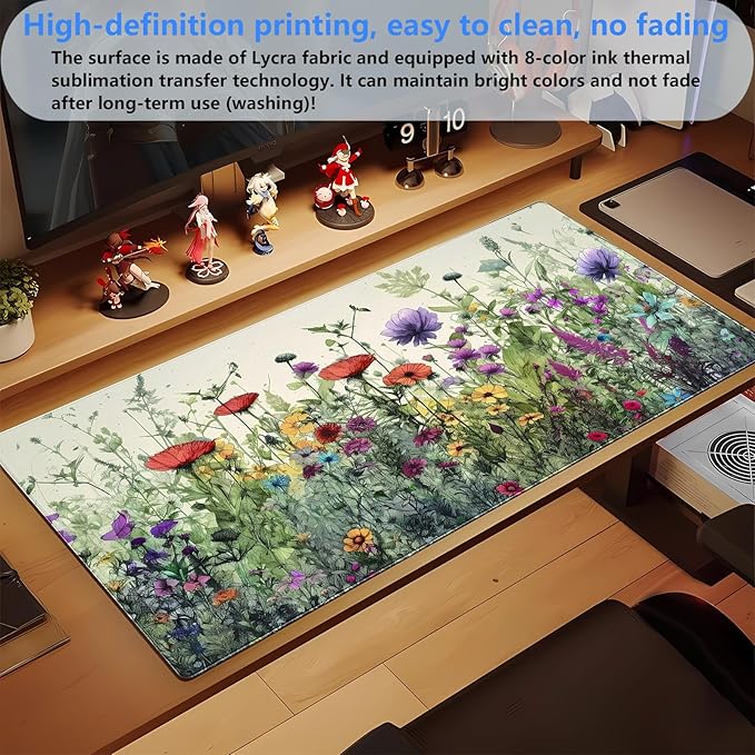 Boho Floral Desk Pad Watercolor Flowers Desk Mat XL Large Gaming Mousepad Extended Aesthetics Laptop Computer Keyboard and Mouse Pad Office Desk Decor for Women 31.5 x 15.7 in