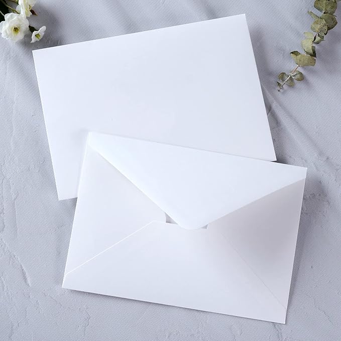 PONATIA 50 PCS/Pack A7 Envelopes, 5.25 x 7.48'' White Envelope, Perfect For 5 x 7'' Wedding Invitation Cards, Christmas Gift Cards Envelopes, Acrylic Invitations, Photos