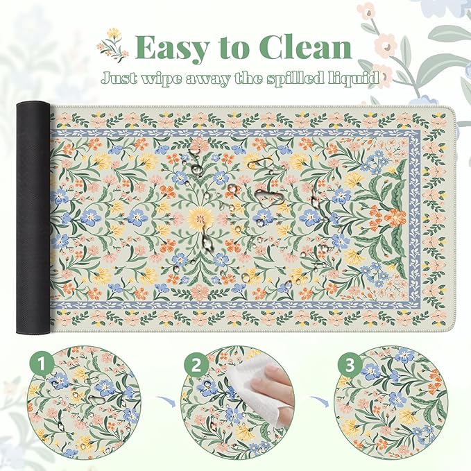 HAOCOO Desk Mat for Keyboard and Mouse, Large Keyboard Mats for Desk, Cute Desk Mat with Non-Slip Rubber Base, Computer Mat with Stitched Edges, Office Aesthetic (Green)