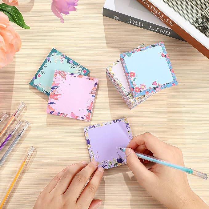 Zonon 12 Pads Cute Flower Sticky Notes 3'' x 3'' Summer Floral Sticky Memo Notes 6 Styles Floral Notepads for School Office Tea Party Gift Birthday Baby Shower Party Favor Notepads Message Reminder