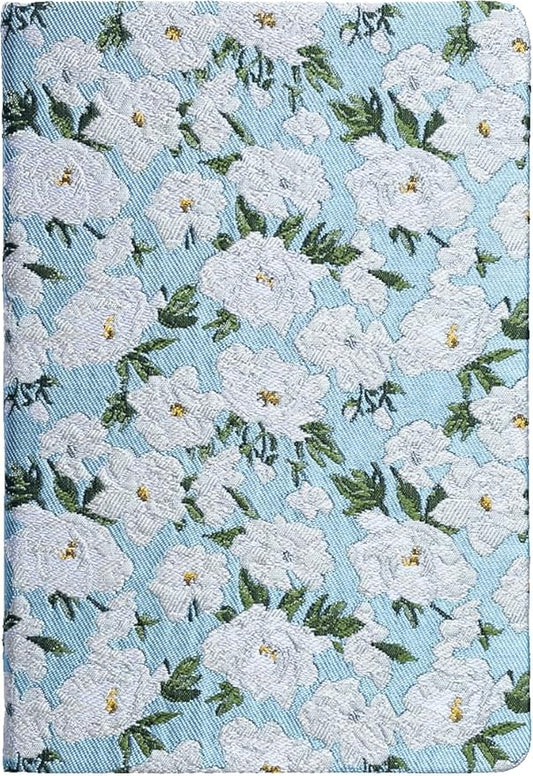 Floral Notebook, Cute Journal, A5, 8x6, Wide Rule, Lined Notebook, Diary for Women, Blue Notebook, Hard Cover Journal Notebooks, Lay Flat, Pretty Notebook, Writing Journal, White Gardenia