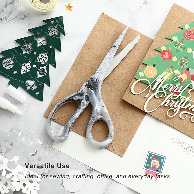 LIVINGO Fabric Scissors All Purpose - Sharp Heavy Duty Shears, Stainless Steel Blades, Marble Grey Color Coating, Smooth Grip for Home Office Crafting Sewing Cutting Clothes, Paper, 8 Inches