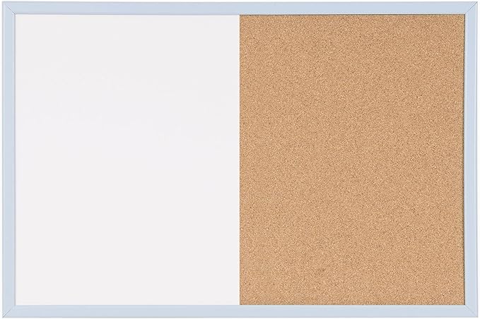 MasterVision Pastel Collection Combo Dry Erase Whiteboard/Cork Bulletin Board, Blue Colored MDF Frame, 35.43" x 23.62"