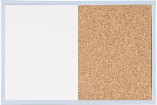 MasterVision Pastel Collection Combo Dry Erase Whiteboard/Cork Bulletin Board, Blue Colored MDF Frame, 35.43" x 23.62"