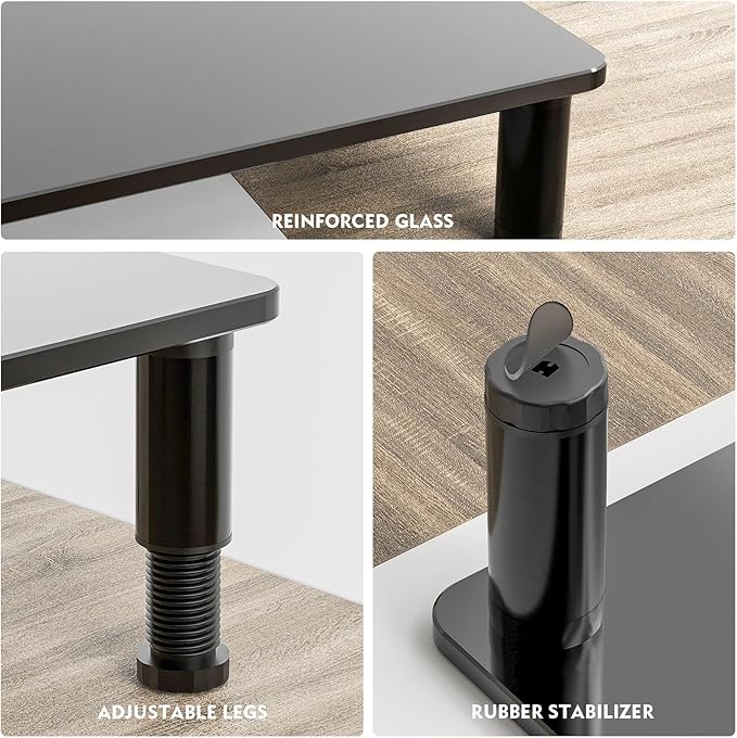 2 Pack Computer Monitor Stand Riser with Height Adjustable Multi Media Desktop Stand for Flat Screen LCD LED TV, Laptop/Notebook/Xbox One, Black HD01B-202