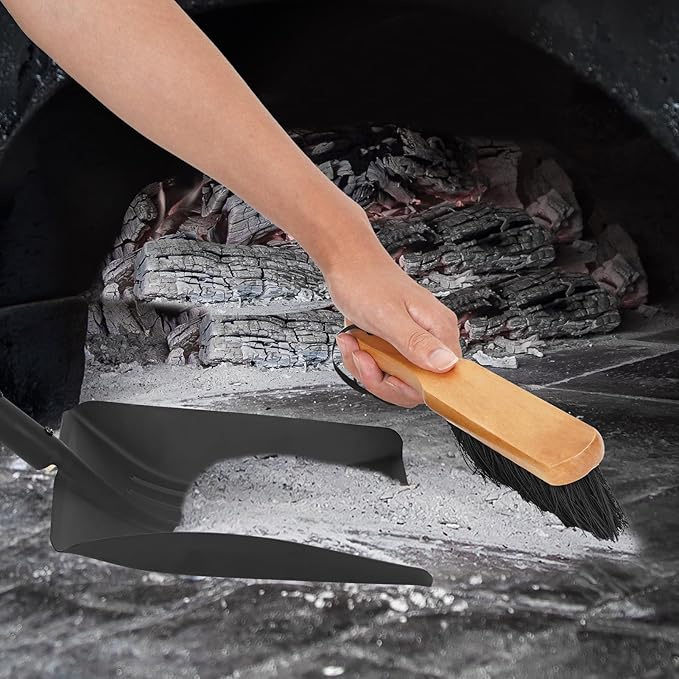Permade Fireplace Ash Shovel and Brush Set, Coal Shovel and Hearth Brush Set, Fireplace Tools Set Indoor Outdoor Rust Resistant Made of Natural Wood & Coco Bristles for Easy Cleaning