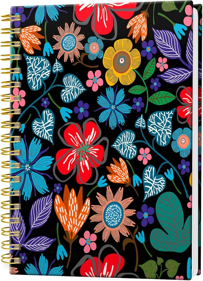 Spiral Journal Notebook, Hardcover Lined Journal for Women, Medium 6 x 8.4 in, 120 Pages Thick Paper, College Ruled Notebook for Writing, Work, Office, and School,Colorful Flowers