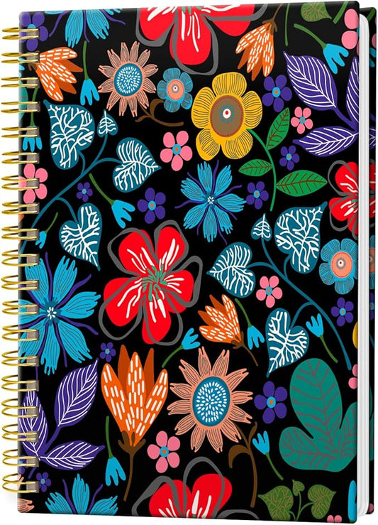 Spiral Journal Notebook, Hardcover Lined Journal for Women, Medium 6 x 8.4 in, 120 Pages Thick Paper, College Ruled Notebook for Writing, Work, Office, and School,Colorful Flowers