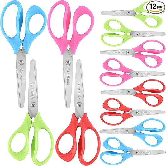 5" Kids Scissors,12 Pack Safety Children Scissors,Stainless Steel Blades Comfort-Grip Handles Small Craft Scissor for Kids,Great for DIY,Arts,Home,School Classroom Student Use Assorted Colors
