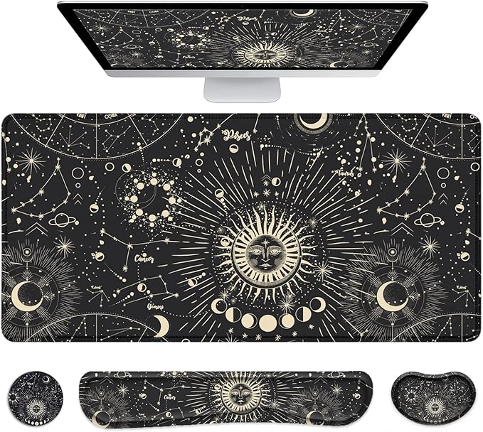 LATEEFAH Desk Mat, Mouse Pad with Wrist Rest, 4-in-1 Large Mouse Pads for Desk, Ergonomic Mouse Pad and Keyboard Wrist Rest Gaming Keyboard Mat for Office, Home